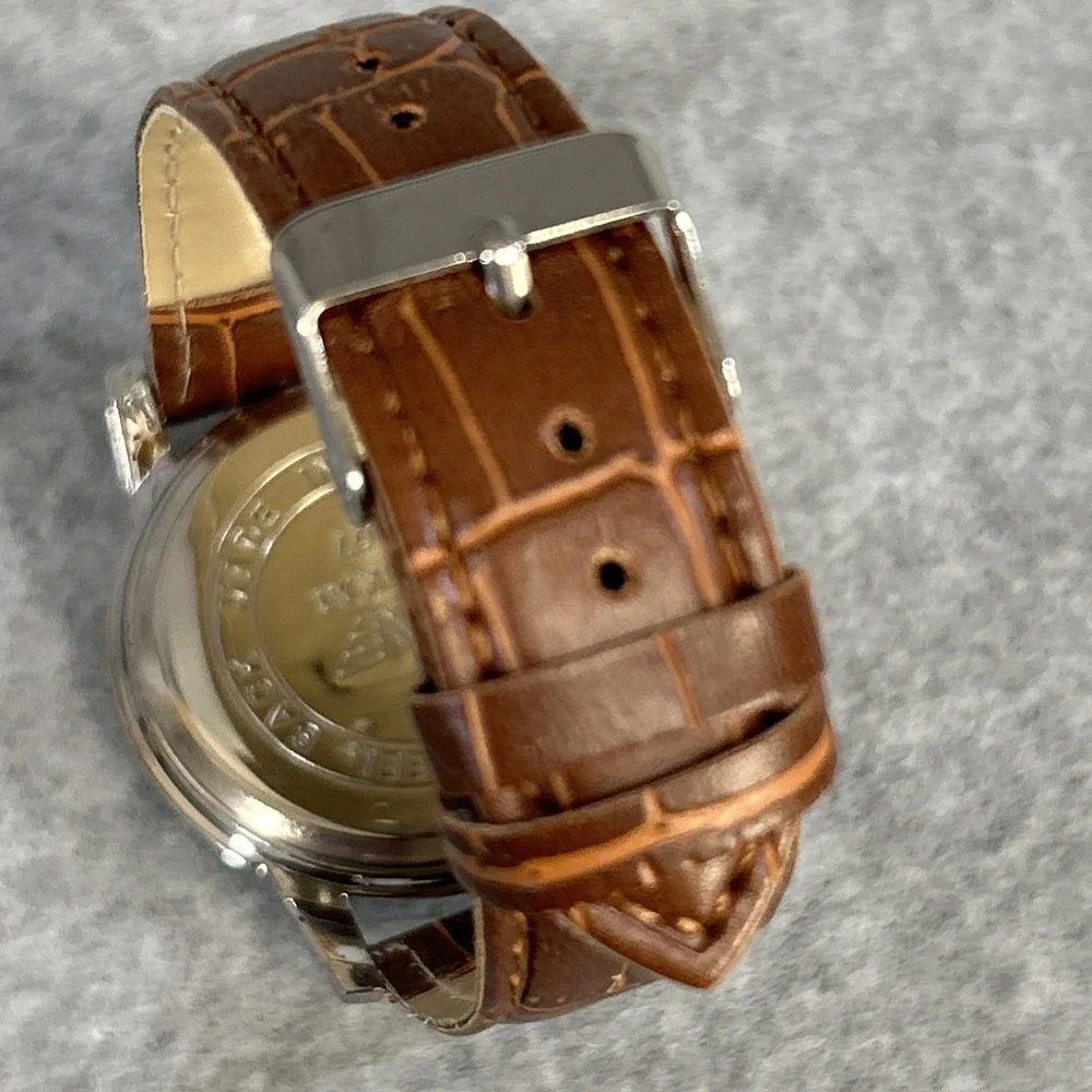 Brown Dial Men Brown WOKAi Quartz Watch Moonphase Style 8077 OS